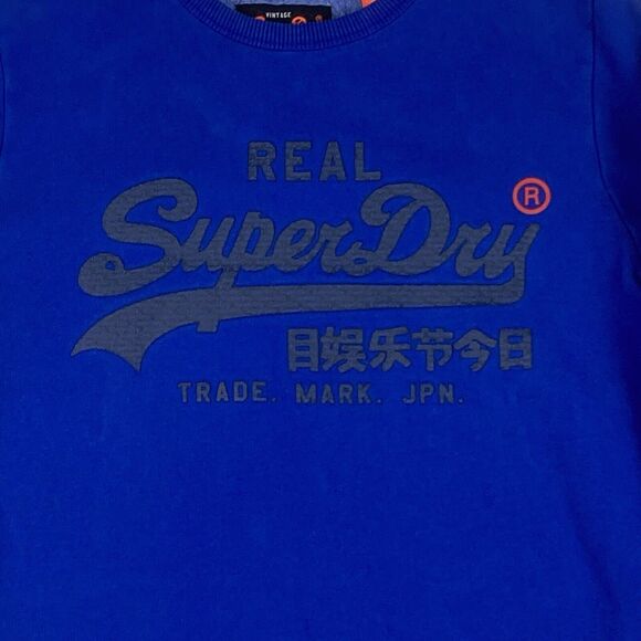 VTG Superdry Japanese Logo Sweatshirt Mens M Blue Gray Pullover Streetwear Y2K - Picture 1 of 10